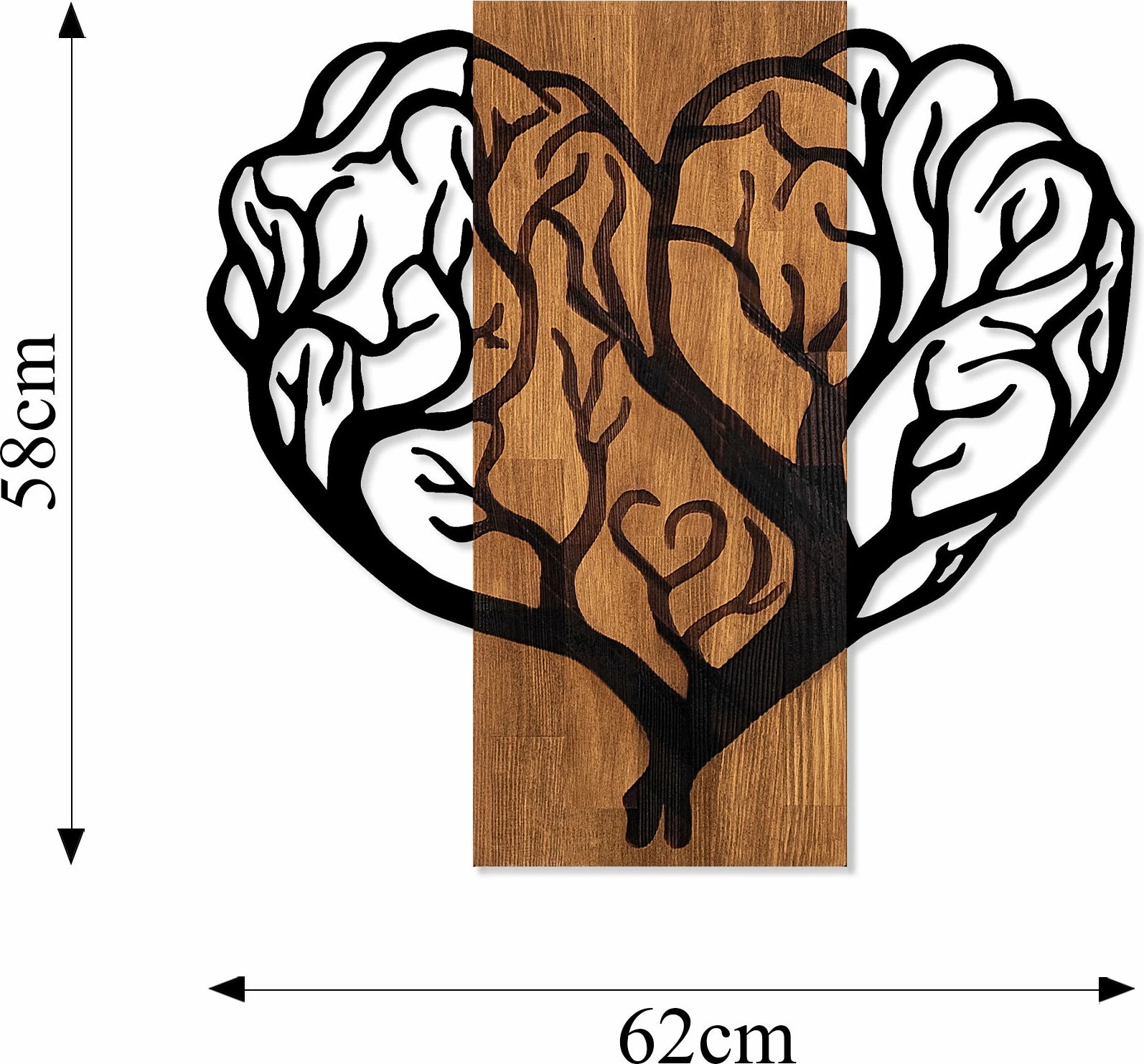 Aksesor dekorativ për mur, dru dhe metal, Brain Tree, ngjyrë arre, 58x62cm