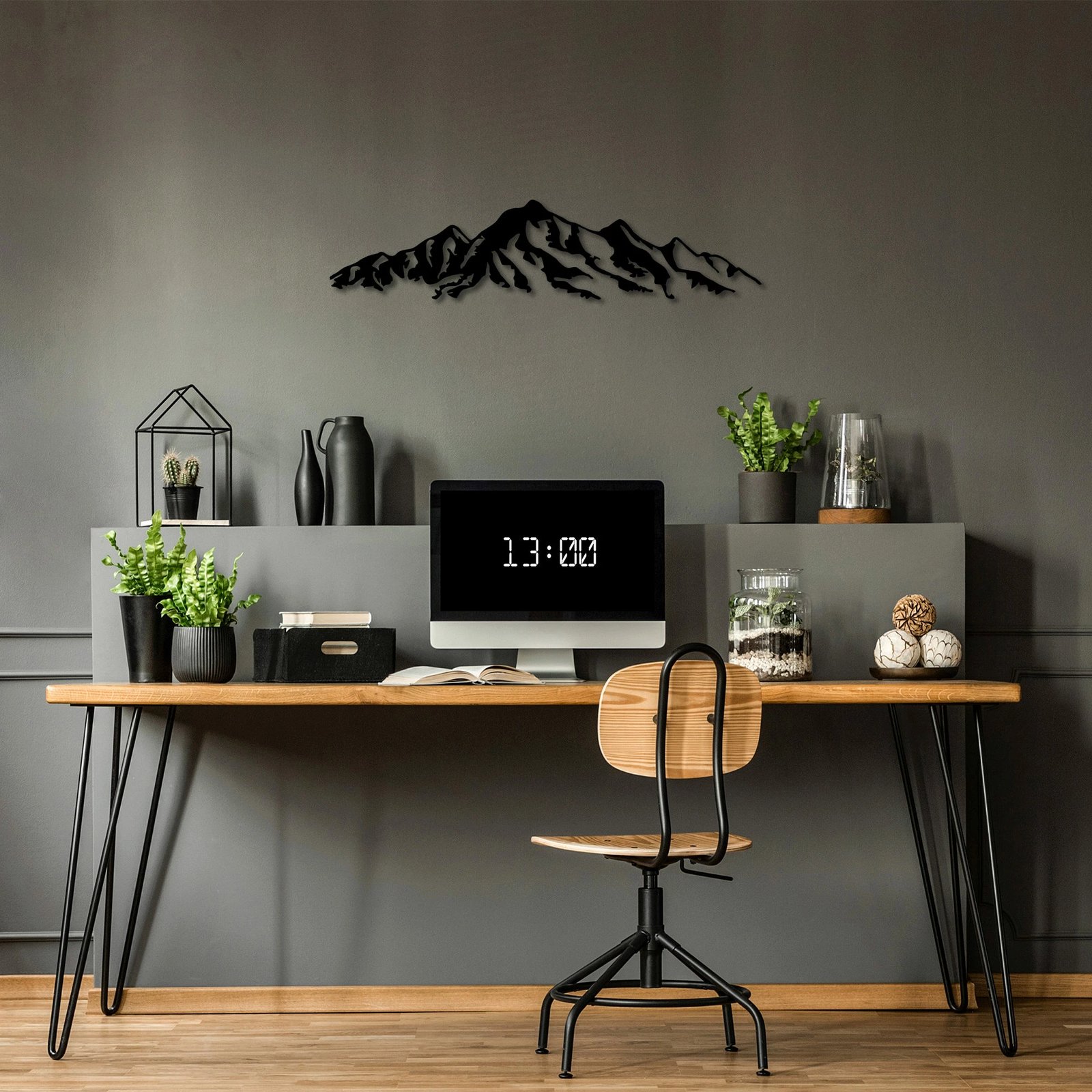 Aksesor dekorativ muri prej metali, Wallity, mal, i zi, 16x68cm