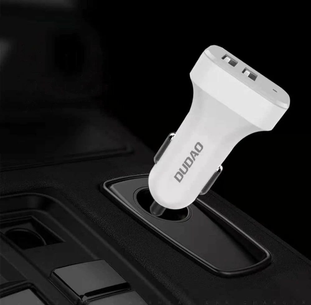 Karikues veture Dudao R7 me 2x USB, kabllo 3-në-1, 2.4A, Bardhë