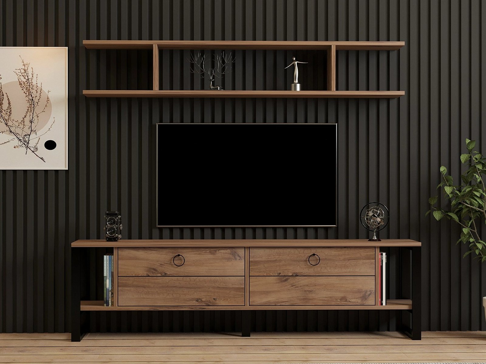 Komodë TV Skye Decor, ngjyrë Atlantic Pine, me rafte muri