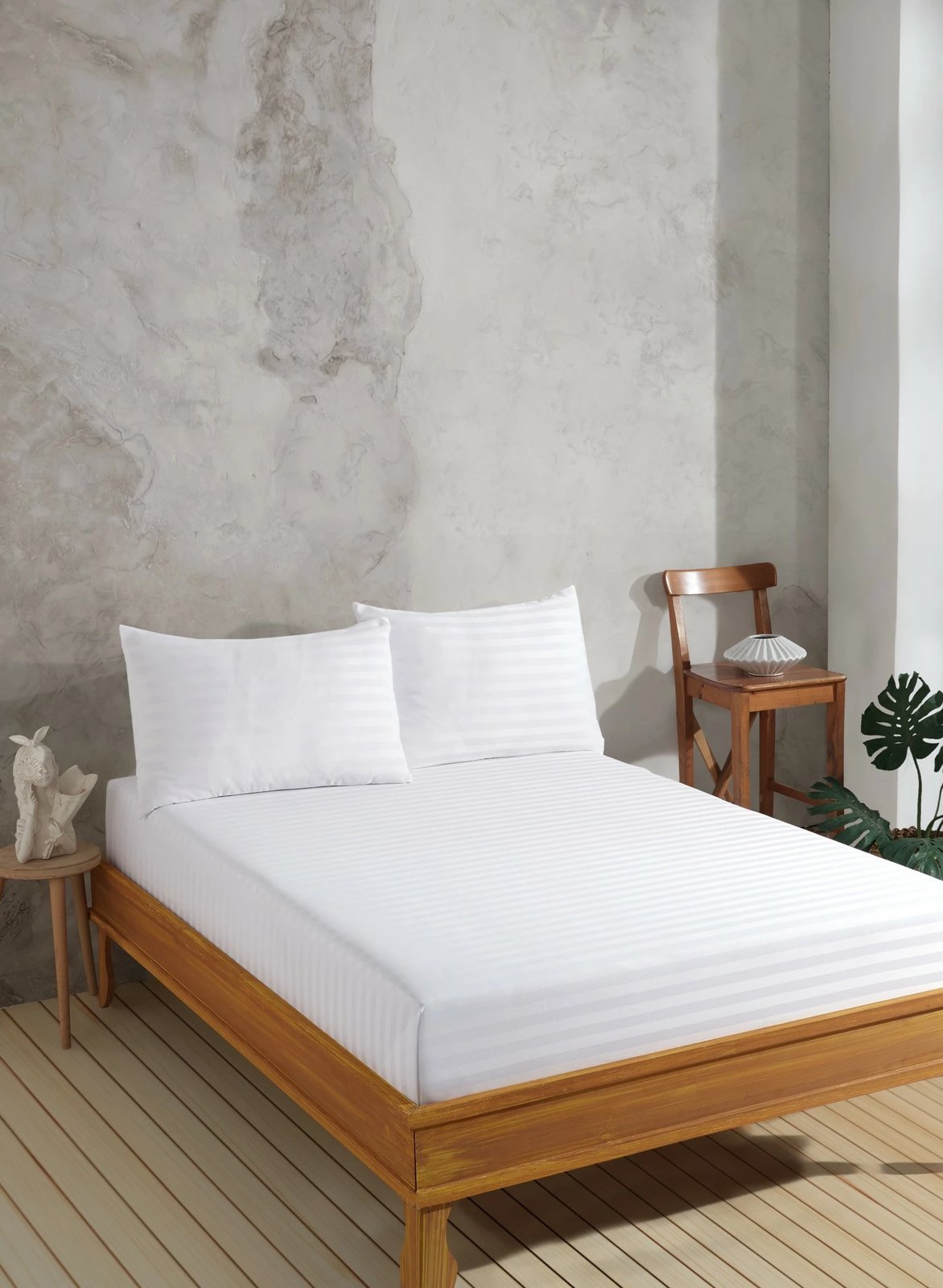 Set çarçafi për një person, saten Water Yollu, ngjyrë e bardhë