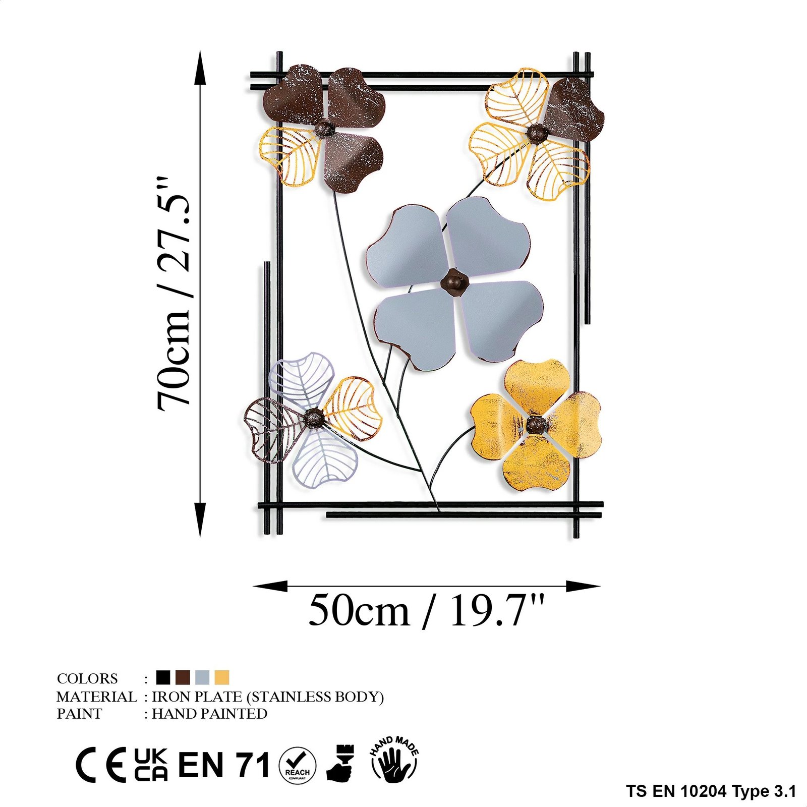 Aksesor dekorativ metalik për mur, Wallity Zouping 3, shumëngjyrësh, 50x70x4cm