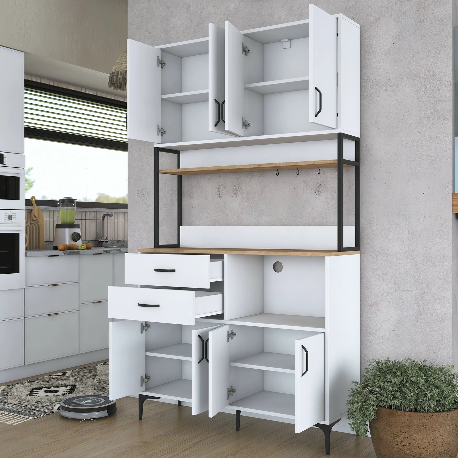 Dollap shumëfunksional, ngjyrë arre dhe e bardhë, Skye Decor, JE180 - 3403