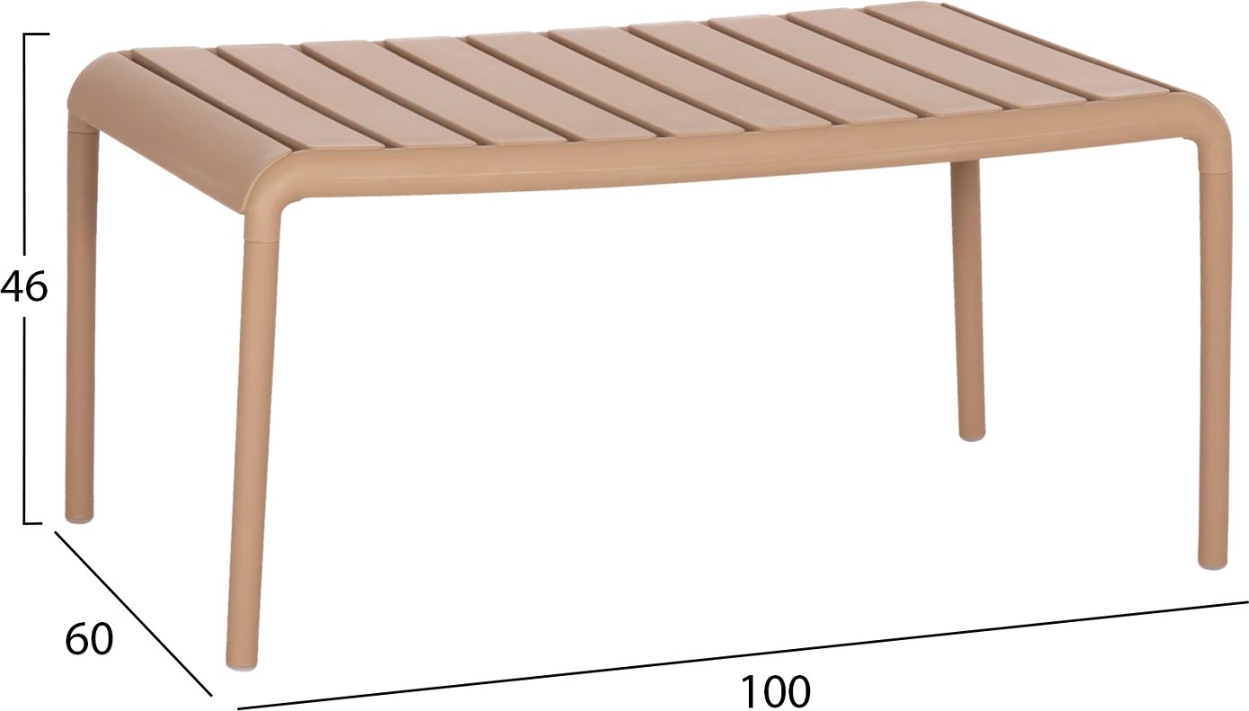 Tavolinë kafeje për jashtë, KORVER FH6334.04, polipropilen, ngjyrë kapuçino, 100x60x46cm