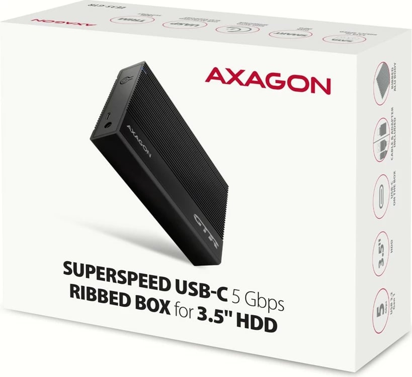 Kasë e jashtme AXAGON EE35-GTR, për hard disk 3.5", USB 3.2 Gen 1, SATA, Metal, E zezë