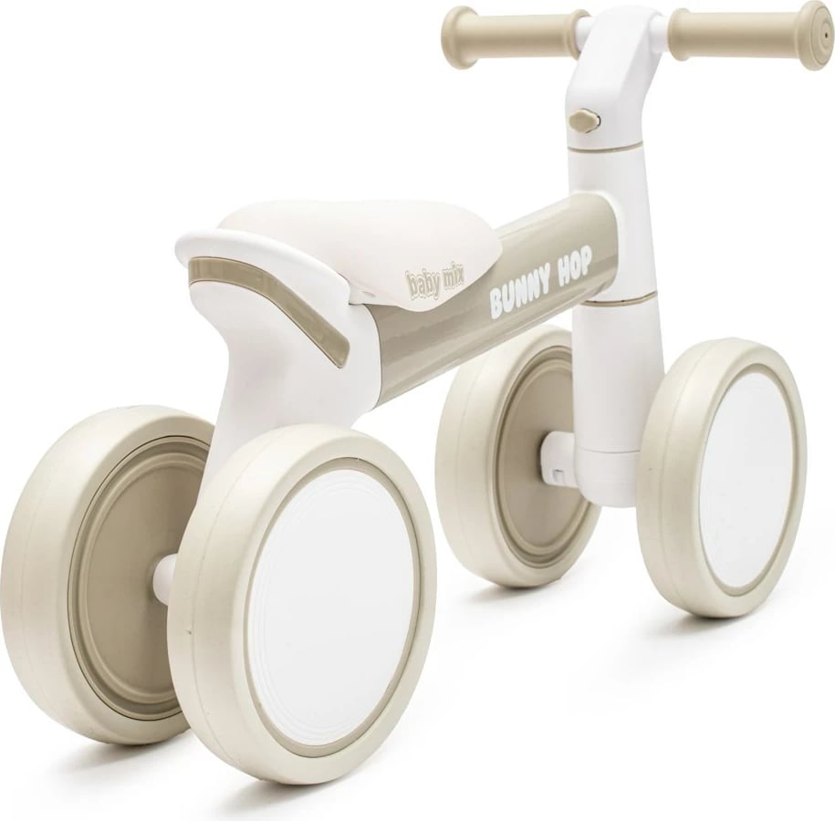 Bicikletë balancuese për fëmijë, Baby Mix Bunny Hop, alumini ultralehtë 1.6 kg, 4 rrota, nga 12+ muaj, gri e ngrohtë