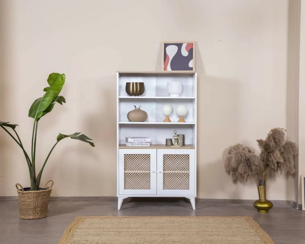 Raft librash Skye Decor, ngjyrë e bardhë dhe lis