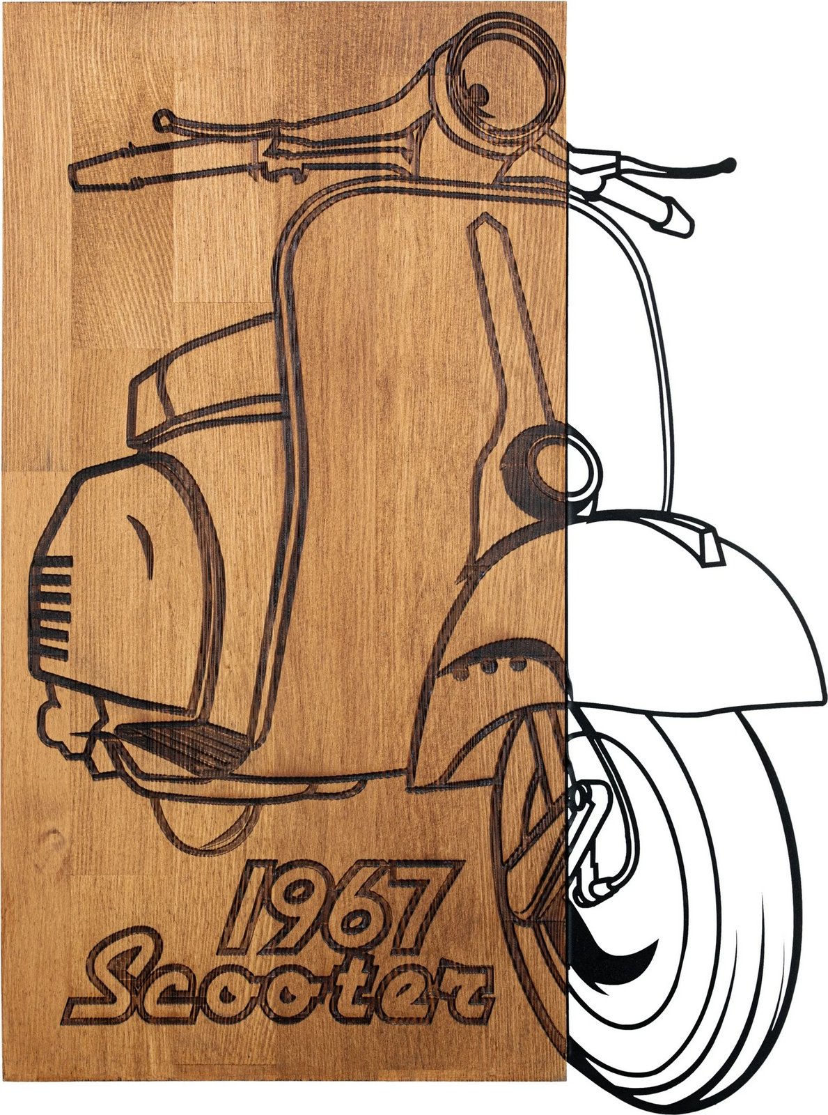 Aksesor dekorativ për mur, dru, skuter nostalgjik, Wallity