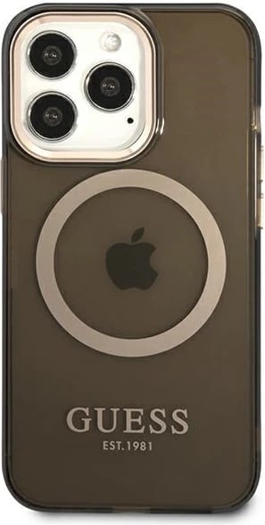 Mbështjellës Guess Gold Outline Translucent MagSafe për iPhone 13 Pro / iPhone 13, i zi