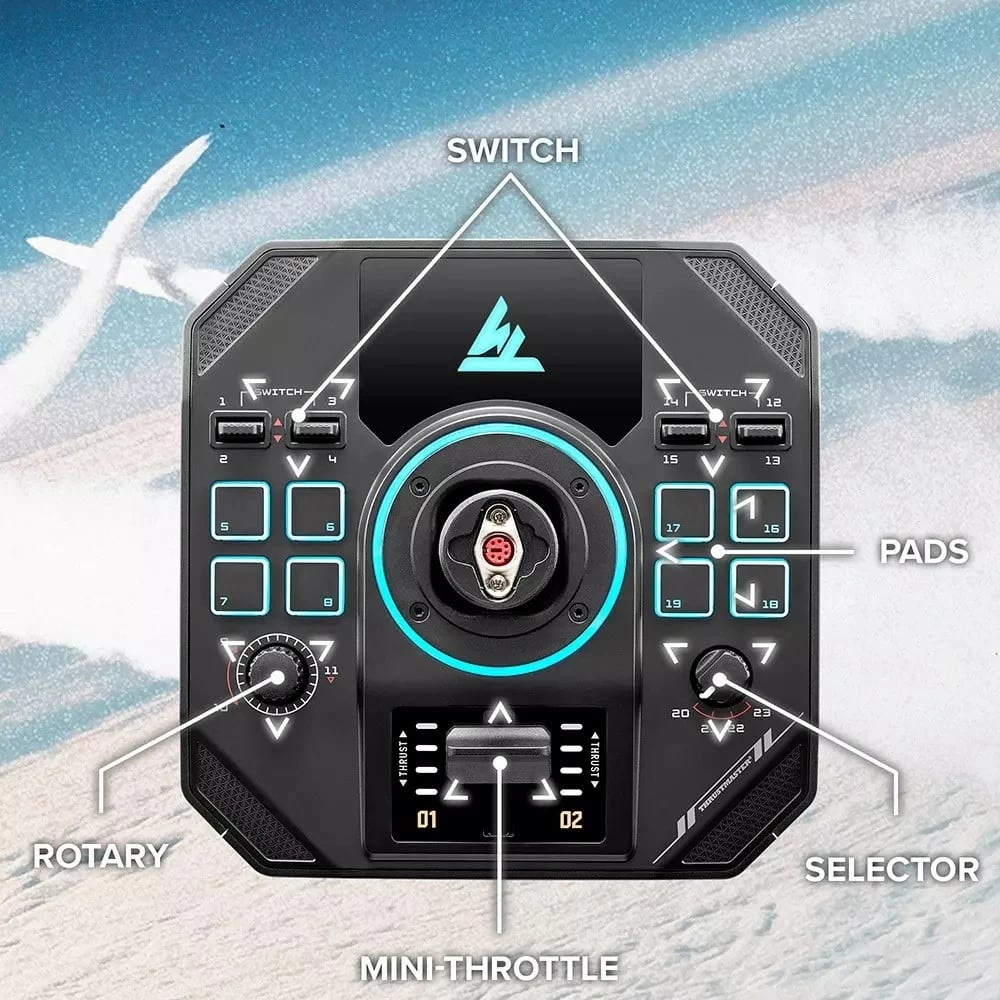 Joystick dhe throttle HOTAS Thrustmaster Sol-R 4 2960945, 21 butona, USB-C me kabllo, për PC, e zezë, set