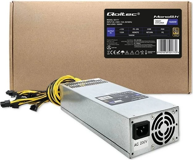 Furnizues Qoltec 50177 PCI-E Smart 1600W, 80 Plus Gold, Argjendtë Furnizues Qoltec 50177 PCI-E Smart 1600W, 80 Plus Gold, Argjendtë