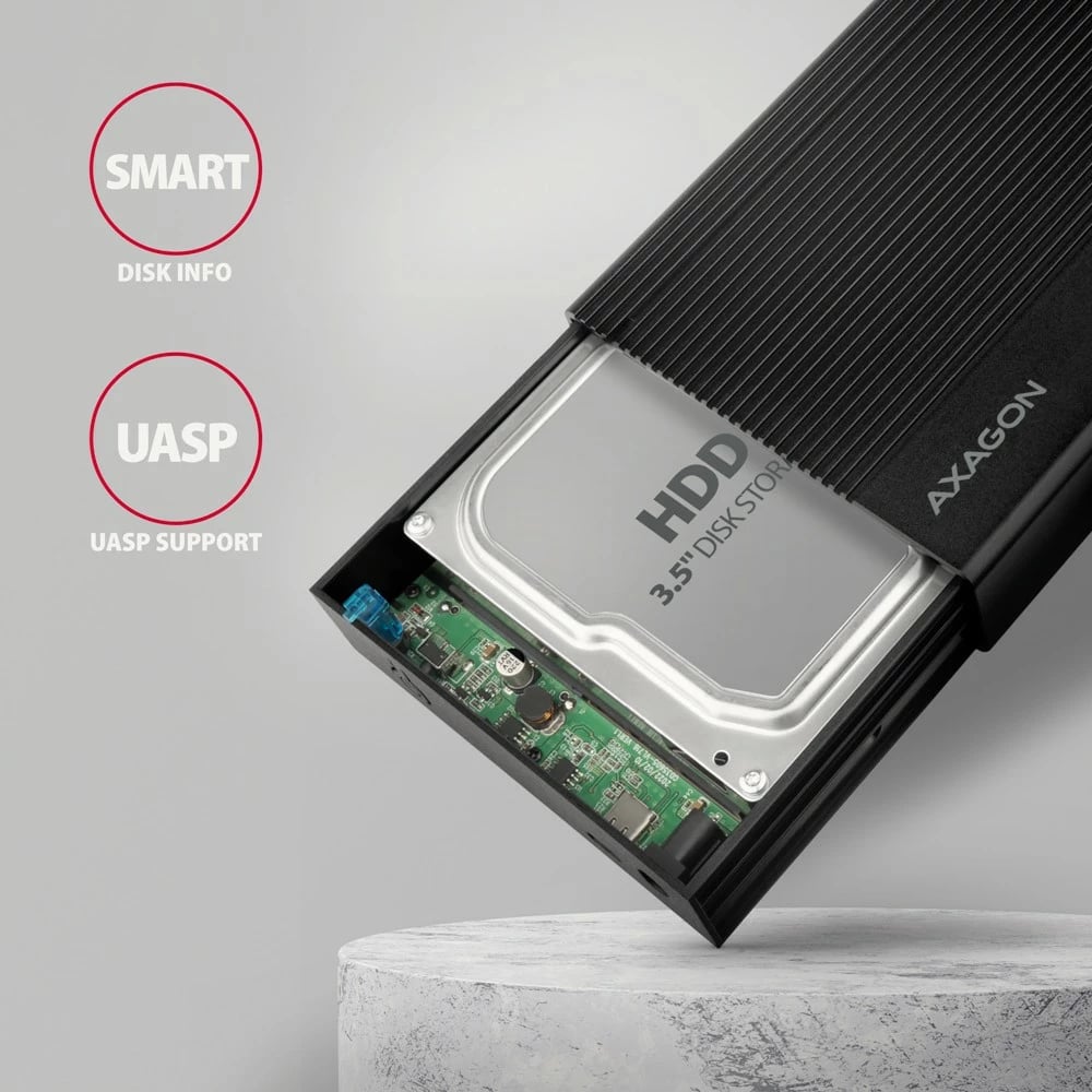 Kasë e jashtme AXAGON EE35-GTR, për hard disk 3.5", USB 3.2 Gen 1, SATA, Metal, E zezë