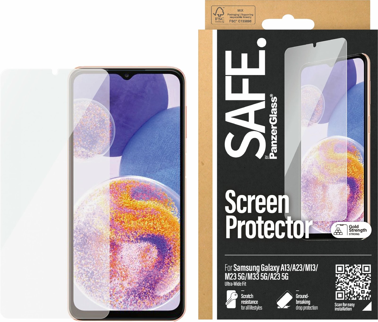 Mbrojtës ekrani PanzerGlass SAFE për Samsung Galaxy A13/A23/M13/M23 5G/M33 5G