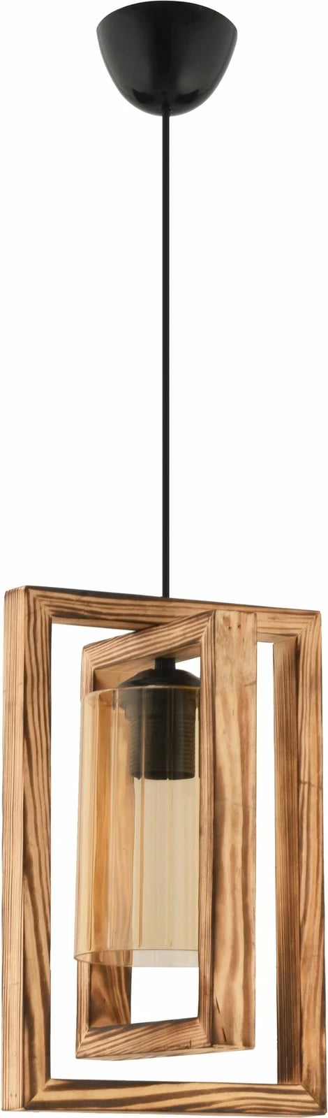 Llambë tavani Opviq, xham Dualrec, dru natyral, e zezë