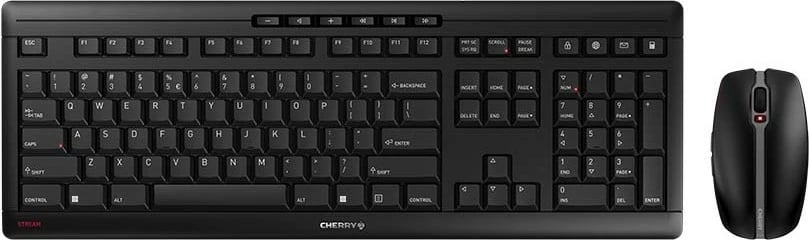 Tastierë wireless Cherry STREAM US/EU, me maus, US-Layout, e zezë