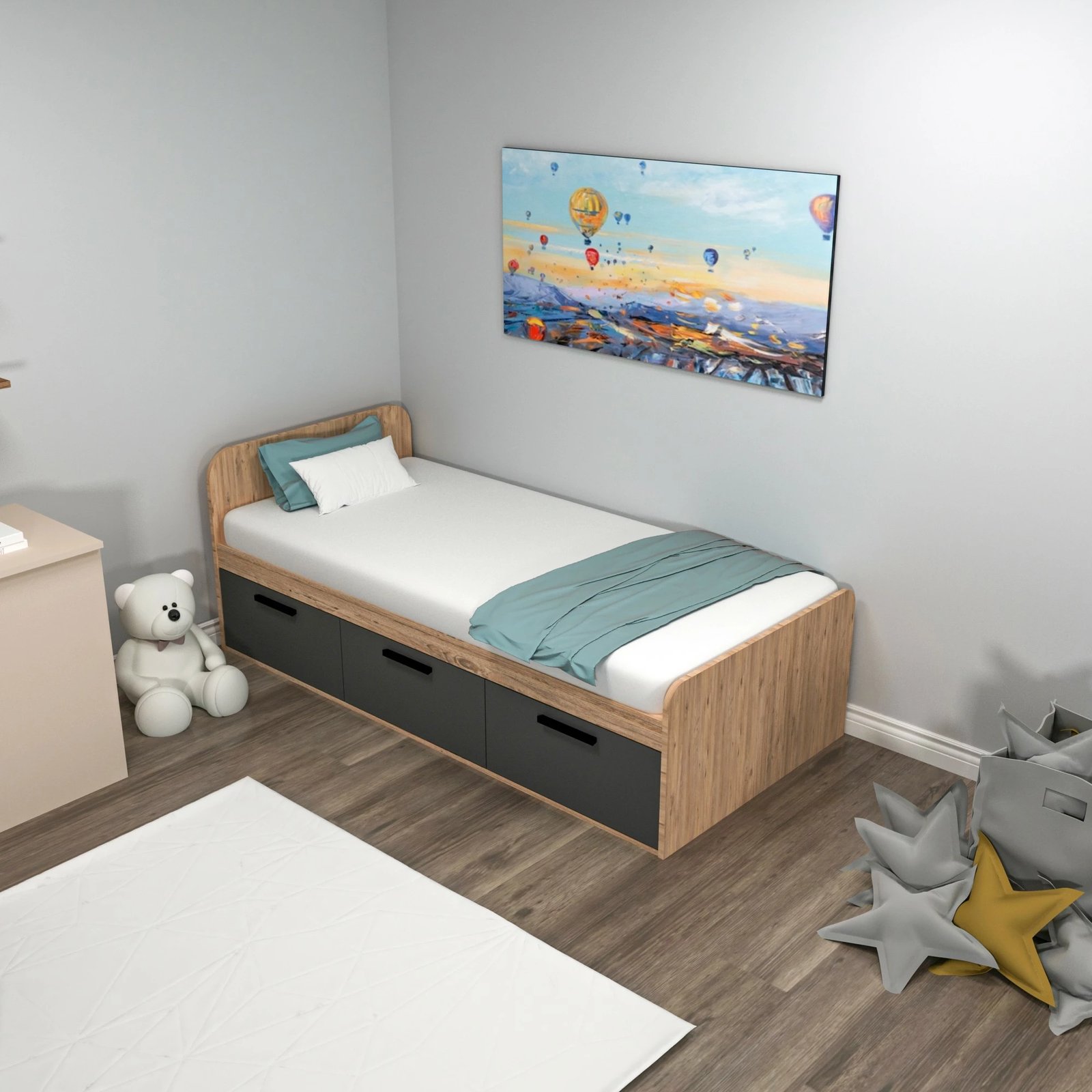 Krevat teke Hanah Home, Akser, ngjyrë Atlantic Pine dhe antracit