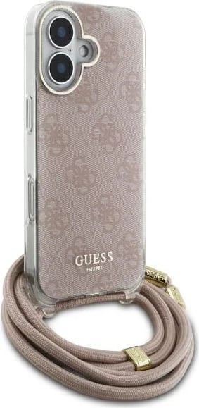 Mbështjellës Guess Crossbody Cord 4G Print për iPhone 16, Rozë Mbështjellës Guess Crossbody Cord 4G Print për iPhone 16, Rozë