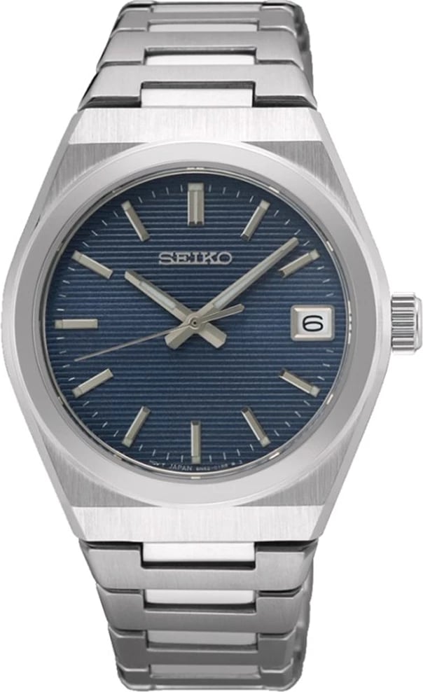 Orë dore SEIKO SUR575P1 për meshkuj, e argjendtë me ekran të kaltër