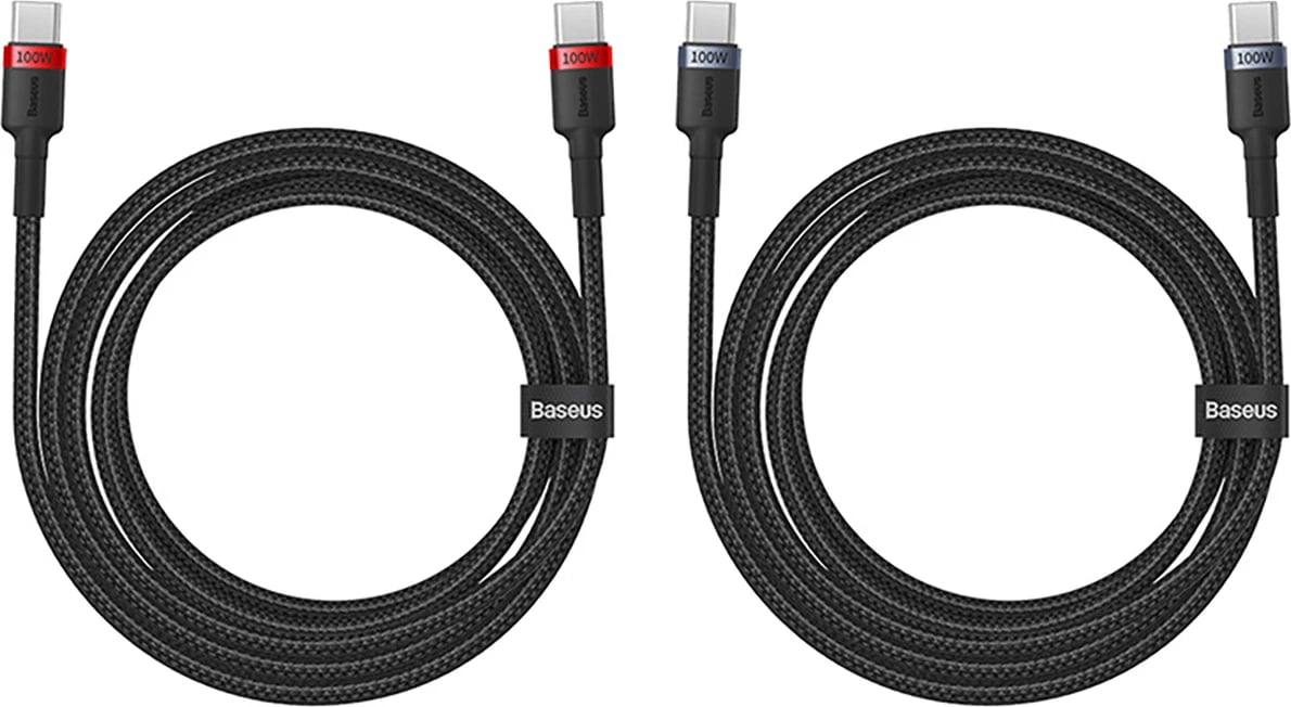 Kabllo USB-C Baseus Cafule, 2m, 100W, set prej 2 copë, zi-kuqe dhe zi-gri