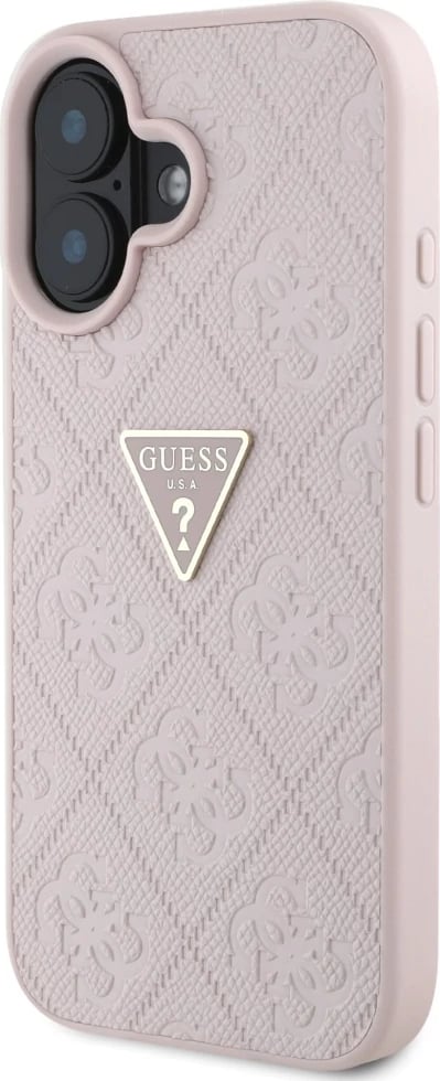 Mbështjellës Guess Hot Stamp 4G Pattern Triangle Metal Logo për iPhone 16, Rozë