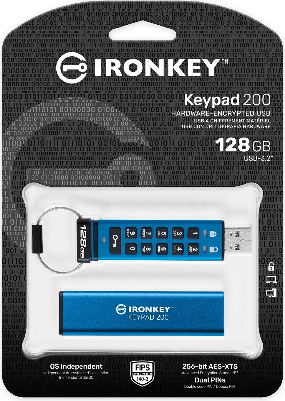 USB stick Kingston IronKey Keypad 200 128GB kaltër
