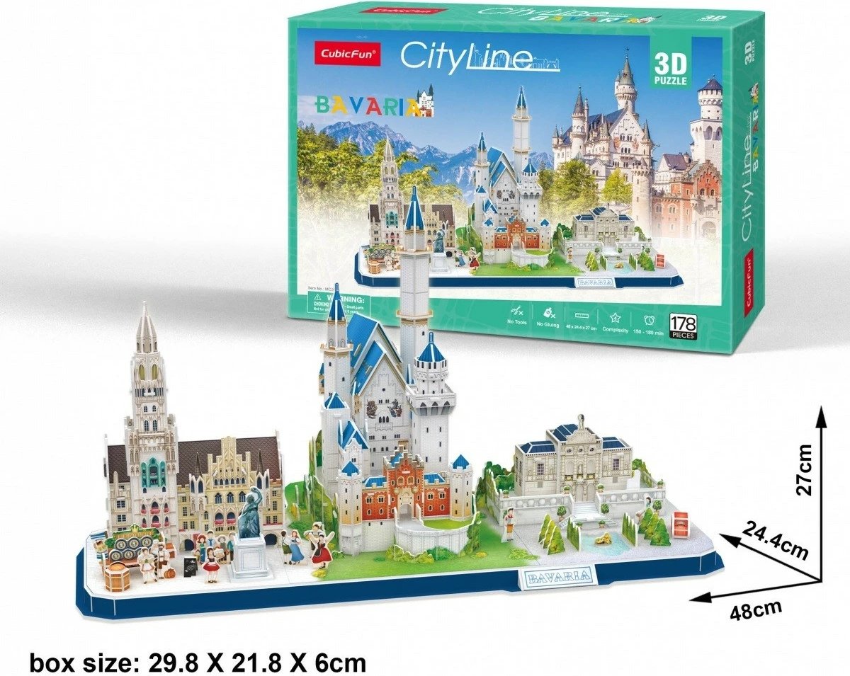 Puzzle 3D Cubic Fun City Line Bavaria, 178 pjesë, shumëngjyrësh