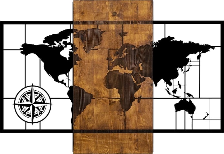 Dekor muri Merzo, dru pishe natyrale, metal i zi, 58x3x85cm