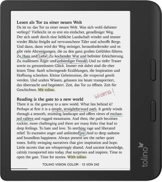 eBook reader Tolino 4016621130183, 7 inch, 32GB, E Ink Kaleido, i zi