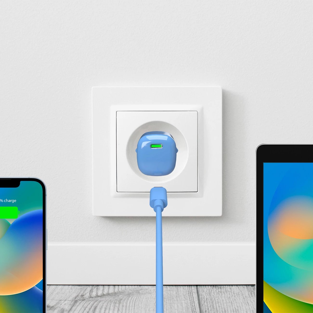 Karikues muri Puro Elektrik 20W GaN, USB-C, Kaltër