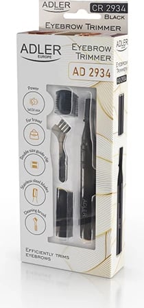 Trimer vetullash, Adler, AD 2934b, teh inoksi, krehër udhëzues 1.5/3.5 mm, trup alumini, 1x AAA, i zi