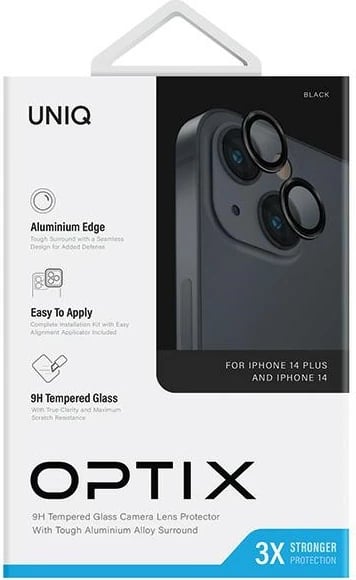 Mbështjellës alumini për lente kamerë UNIQ Optix, për iPhone 14 / 14 Plus, i zi
