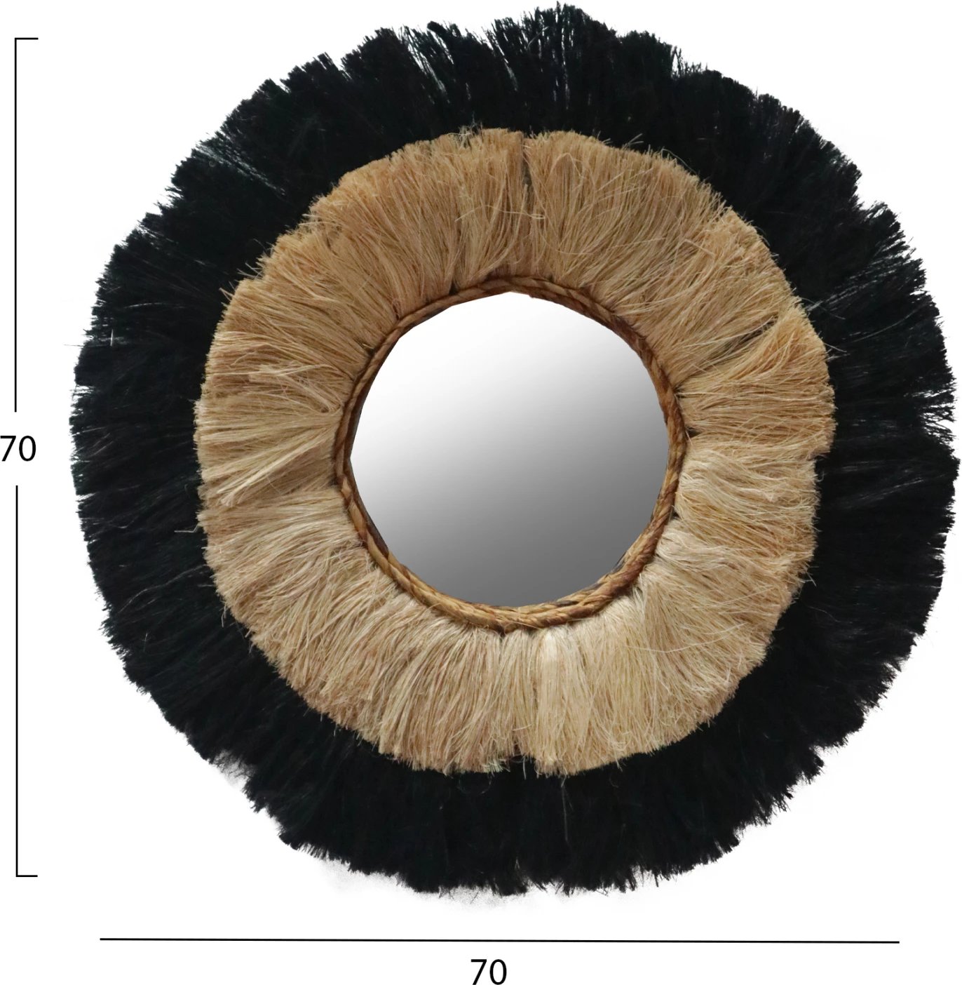 Pasqyrë rrethore me kornizë prej fibrash abaka, ngjyrë natyrale dhe e zezë, 70x4x70 cm, FH7737