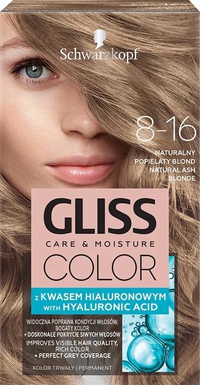 Ngjyrë për flokë Gliss Color Care & Moisture 8-16 Blond hiri për femra