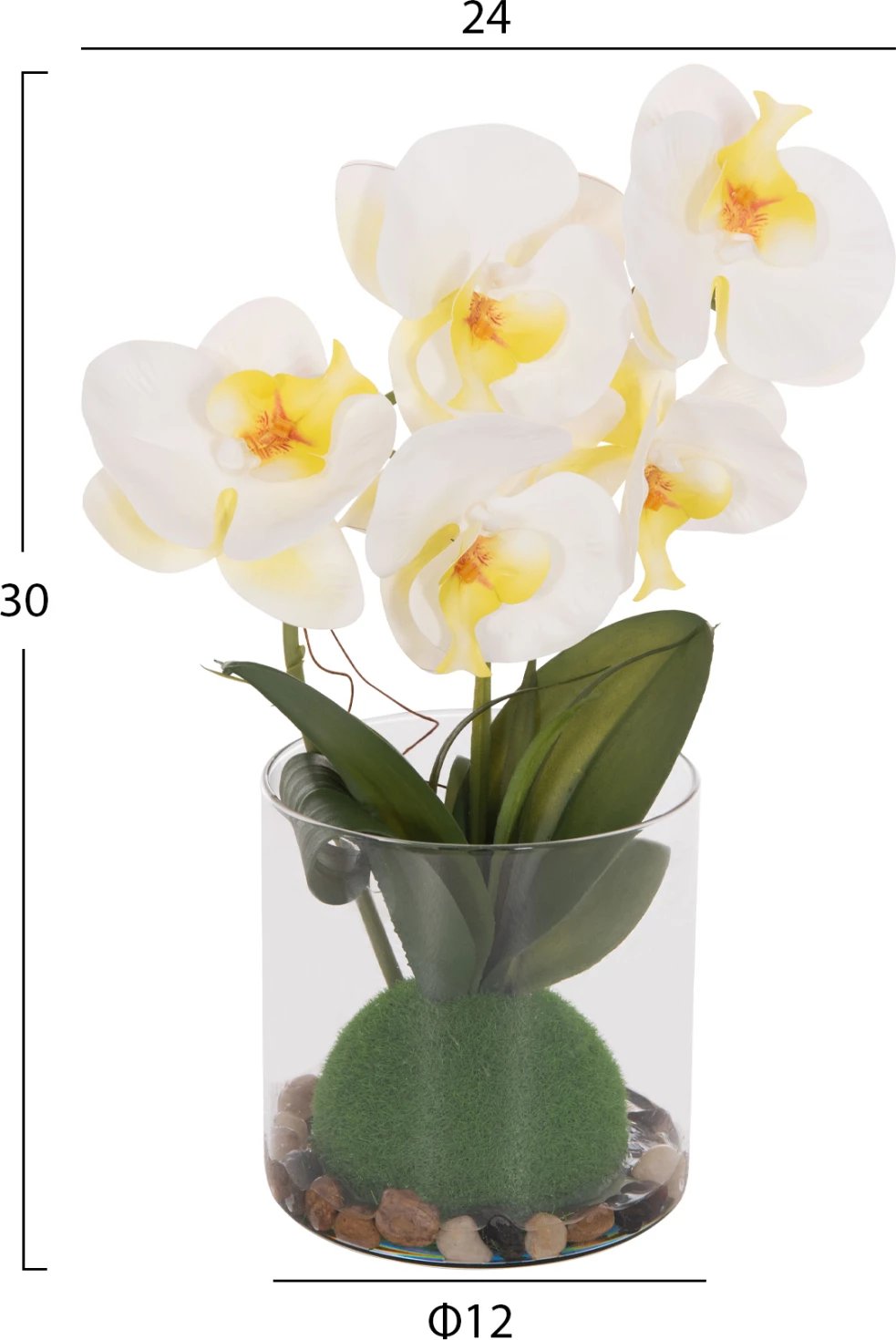 Lule dekorative sintetike Phalaenopsis në vazo qelqi, 12x24x30cm