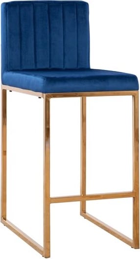 Karrige për bar Piper, kadife blu & kornizë metalike ari FH8525.08 40x49x96cm, set prej 2 copë