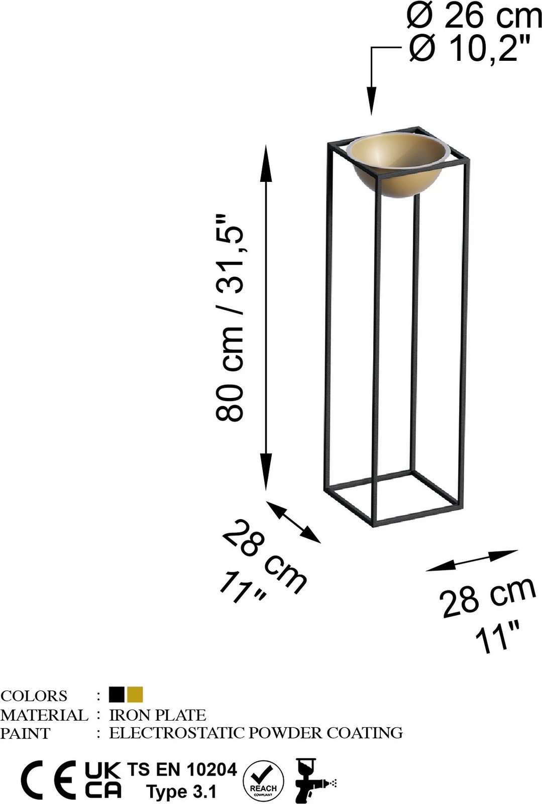 Vazo dekorative, Evila Originals, GED-020-A, e zezë dhe e artë, 28x80x28cm