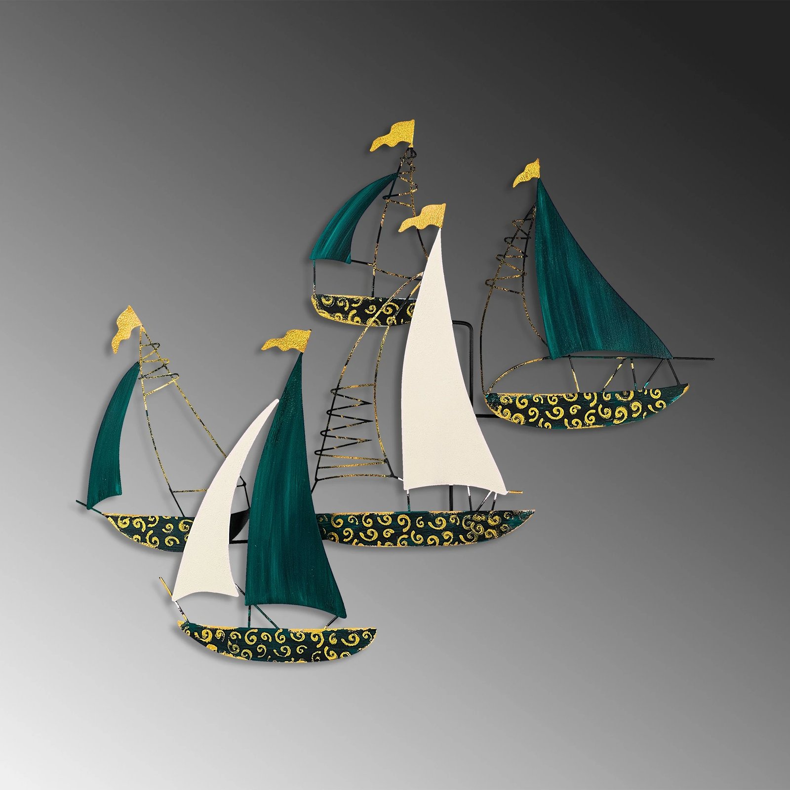 Aksesor dekorativ metalik për mur, Wallity Kadırga 2, shumëngjyrësh, 77x91cm