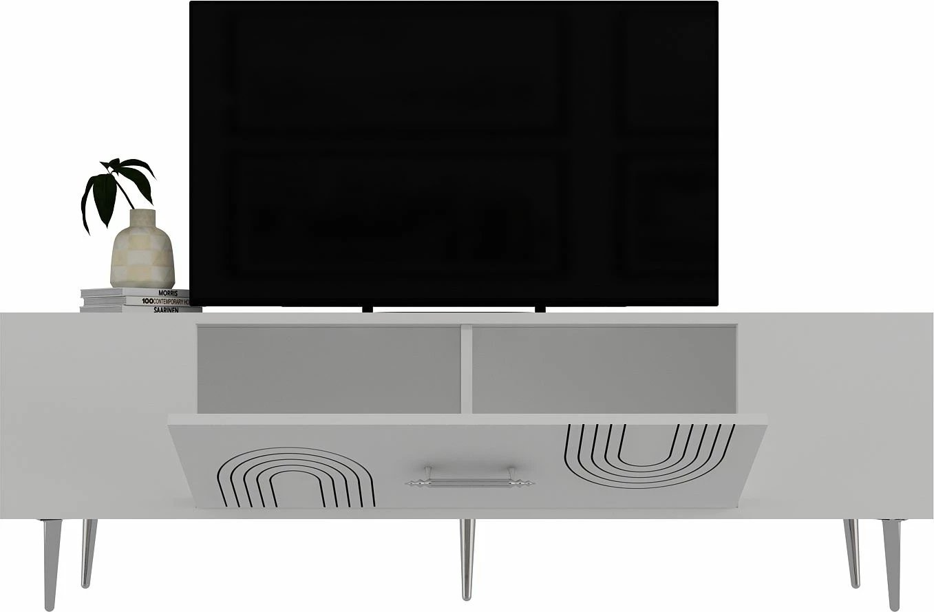 Komodë TV Skye Decor, e bardhë, argjend