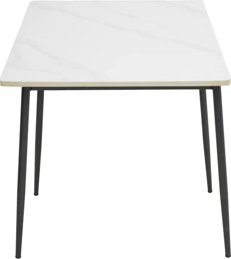 Tavolinë Gustas I, mermer i bardhë, këmbë metalike të zeza, 120x80x76cm