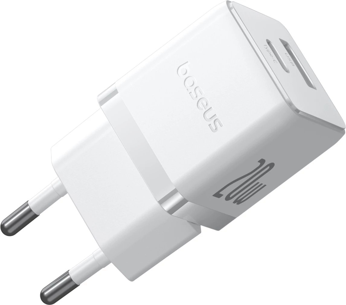 Karikues muri Baseus Palm 20W, USB-C & USB-A, i bardhë