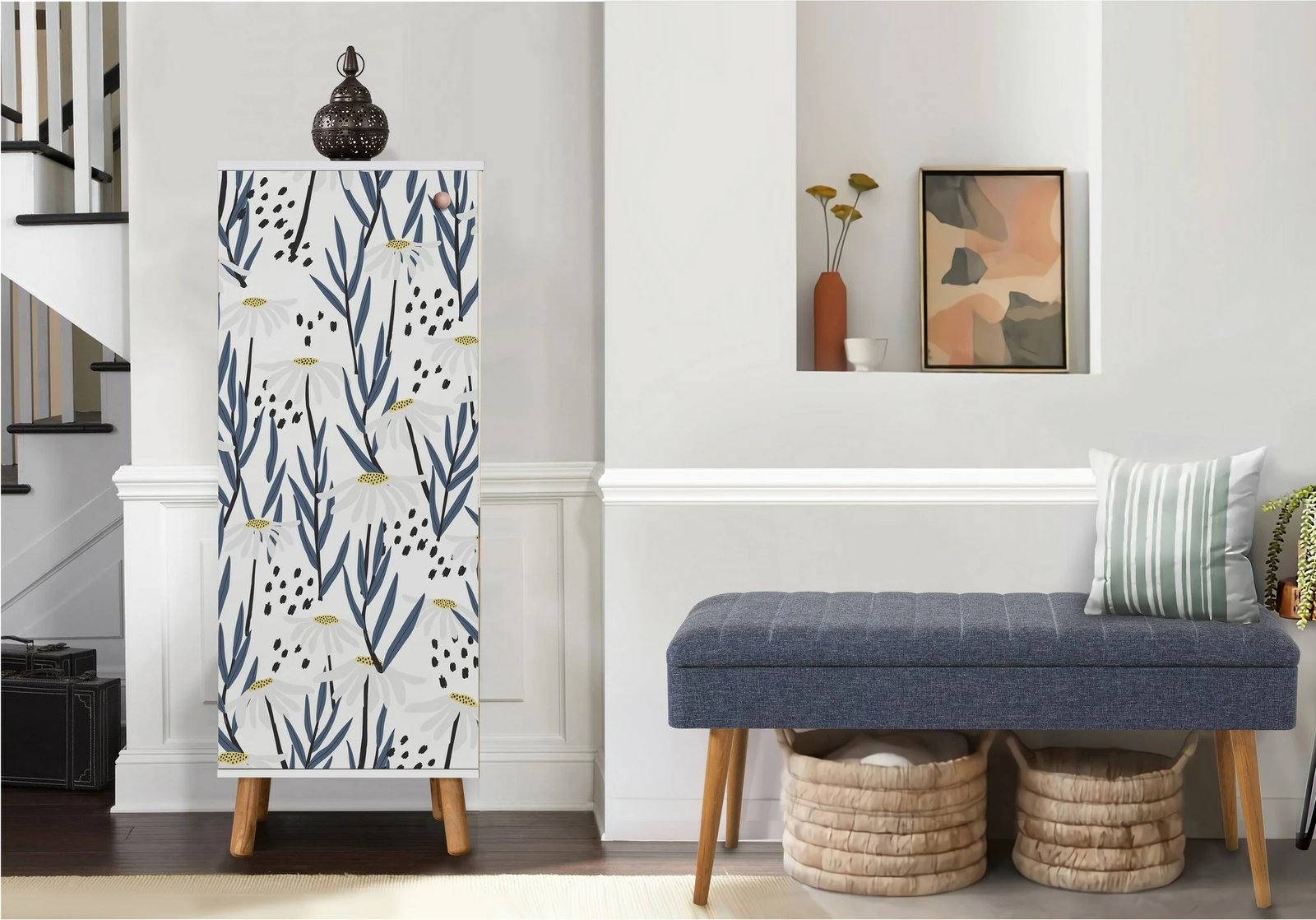 Set mobiljesh për korridor, ngjyrë e bardhë dhe kaltër e errët, Skye Decor, 909 - 1048