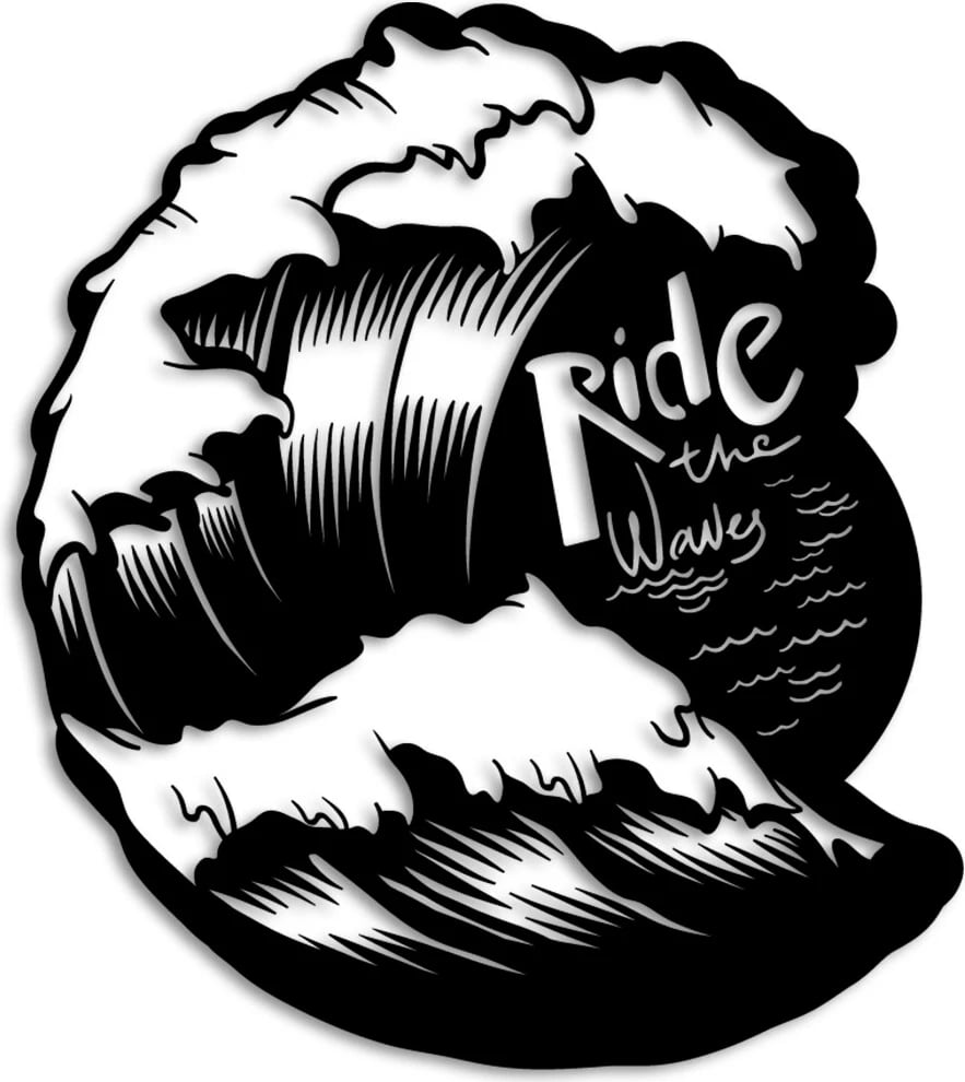 Aksesor dekorativ metalik për mur, Ride The Waves, ngjyrë e zezë, 50x57cm