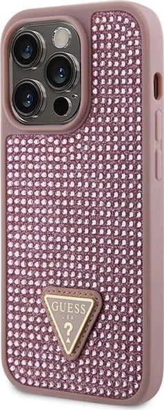 Mbështjellës Guess Rhinestone Triangle për iPhone 14 Pro 6.1", Rozë