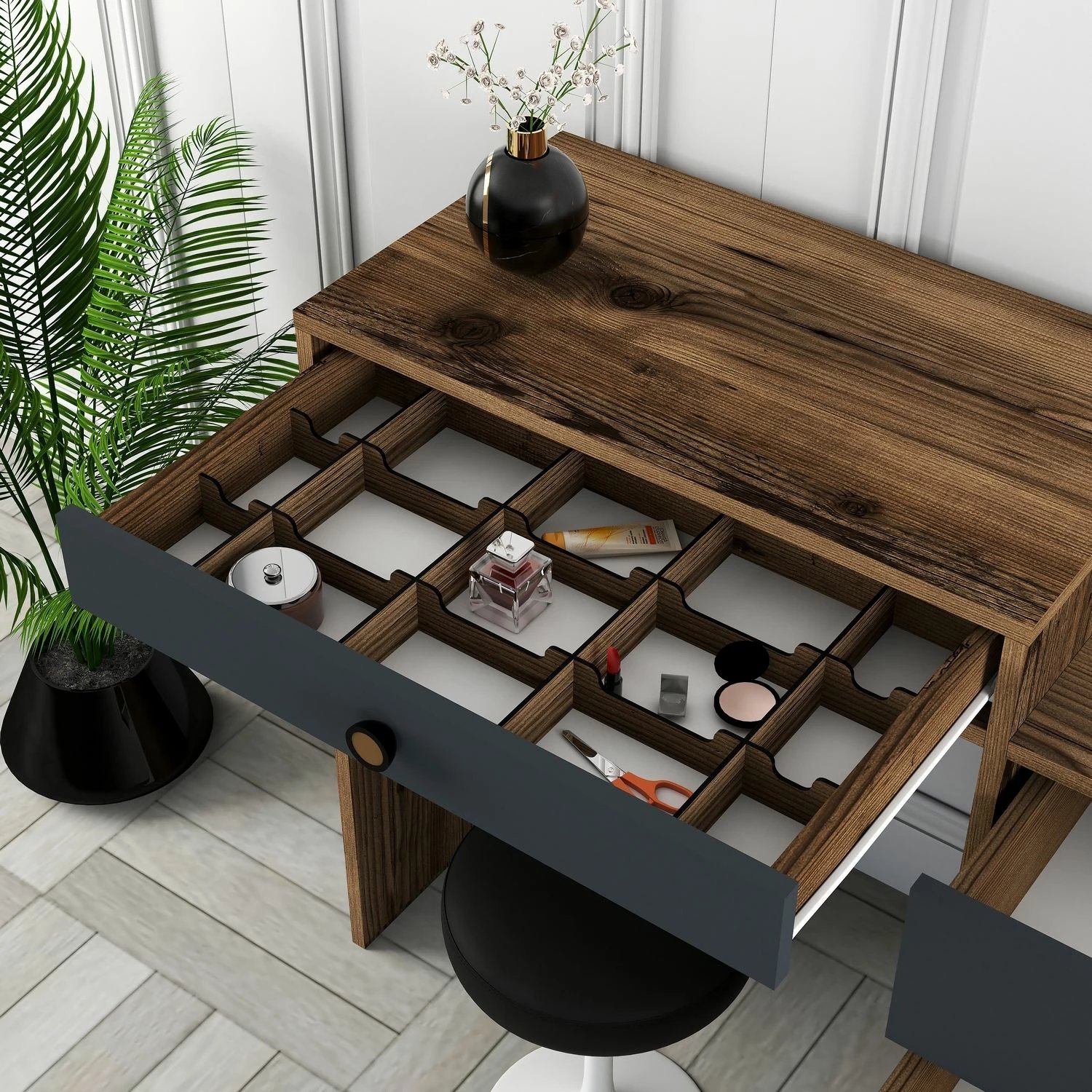 Tavolinë grimi Hanah Home, Lizbon 543, ngjyrë arrë dhe antracit