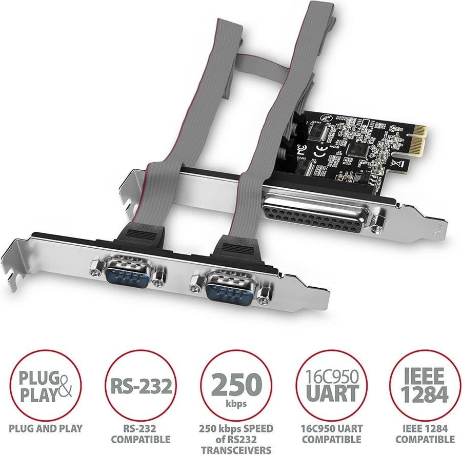 Kartë zgjerimi AXAGON PCEA-PSN, 1x LPT, 2x RS232, PCIe, set me SP & LP