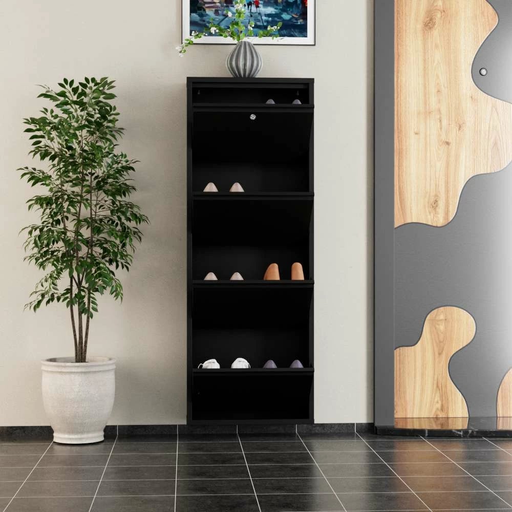 Dollap për këpucë, metalik, 4 pjesë, ngjyrë e zezë, Skye Decor