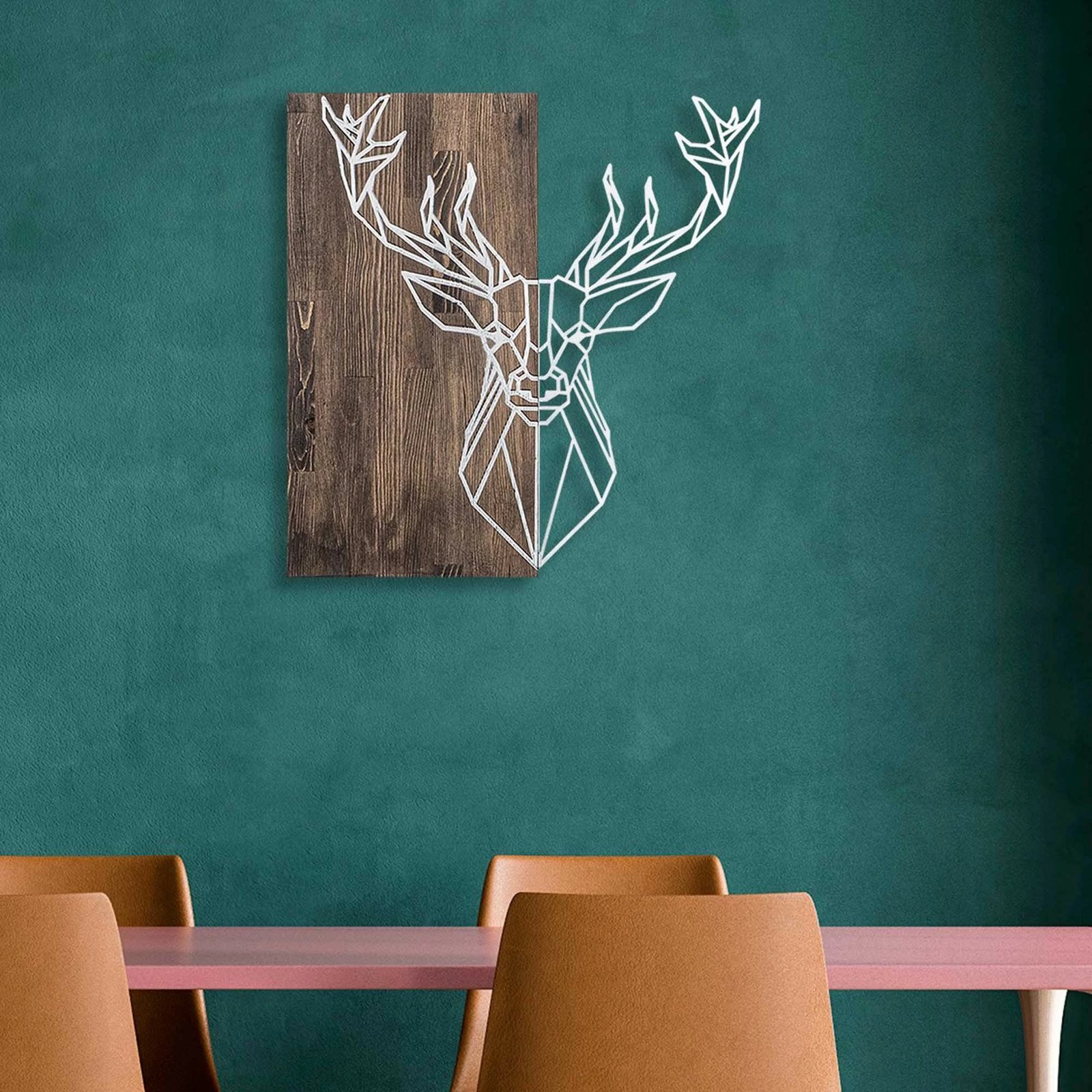 Aksesor dekorativ muri prej druri, Wallity, Deer1, ngjyrë arre dhe argjendi, 56x58cm