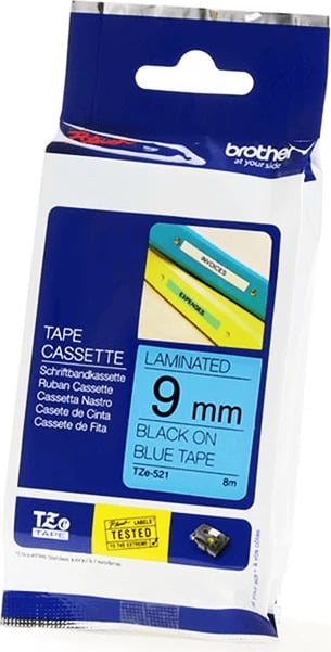 kasetë shirit etiketues, Brother, TZe-521, 9 mm x 8 m, laminated, zi në blu