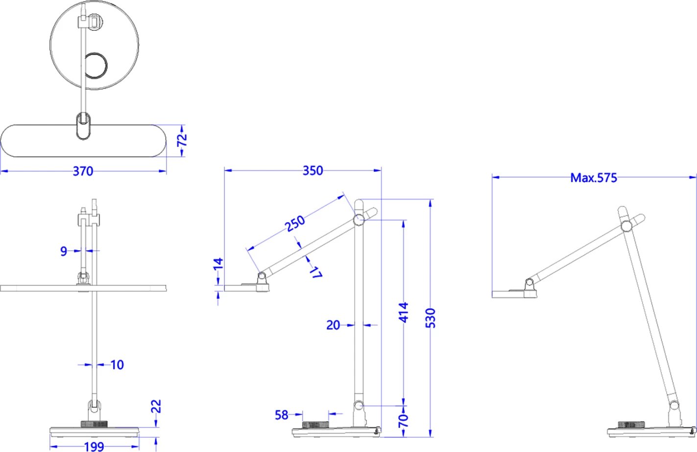 Llambë tavoline LED profesionale BLAIN PRO FH4446.08 bazë ABS dhe krahë alumini ngjyrë argjendi 57,5x53Hcm