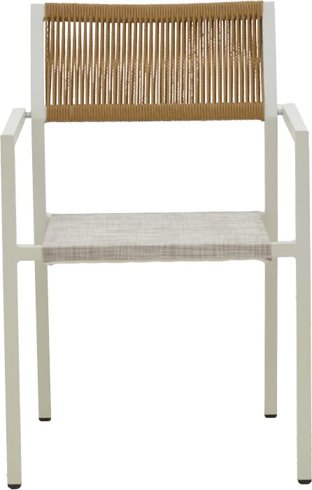 Set tavoline me dy karrige Savor-Kliton, alumin i bardhë dhe ratan natyral, 80x80x74cm